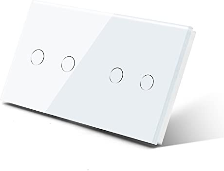 MITINGER Touch Light Switch,Touch Switch 4 Gang 1 Way Wall Touch Switch Double 2Gang Light Switch White Black GoldenClass Panel Waterproof Switch Backlight(White)