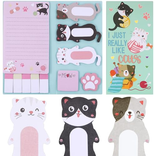 JIANTA 550 Stück Katze Sticky Notes Tabs Set, Katze Zubehör niedliche Haftnotizen Pastell Kartoon Blöcke, Sticky Notes süße Haftnotizzettel 11er-Set für To-Do-Listen, Schule, Zuhause, Büro