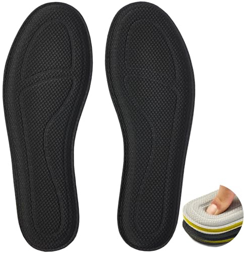 ISQFIQ Thick Memory Foam Insoles, 10MM Cushion Comfort Inner Soles for Men Women, Soft Replacement Shoe Inserts for Walking Boot, Trainer, Wellie(Black, UK 9)