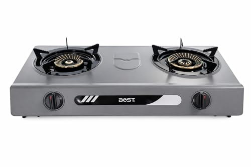 Réchaud à Gaz 2 Feux Portable 7700W - Double Brûleur Fonte Haute Puissance - Allumage Piézoélectrique Sans Piles - Acier Facile à Nettoyer - Idéal Camping, Caravane, Intérieur et Extérieur