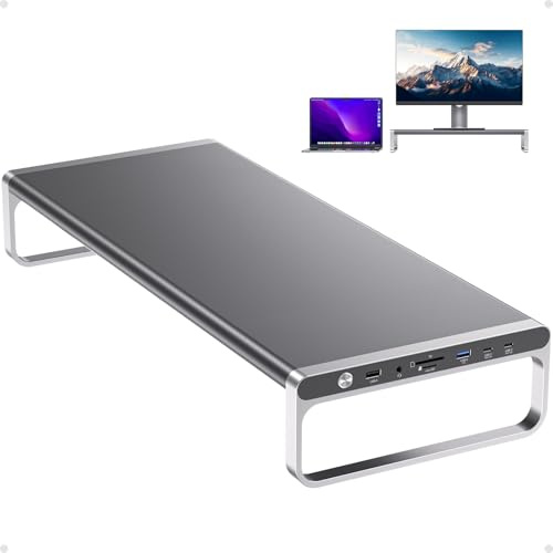 PULWTOP MacBook Docking Station Monitor Stand, 13-in-1 USB-C Laptop Docking station con 6 porte USB A/C (dati e ricarica max 60W), 4K HDMI, SD/TF, audio da 3,5 mm, Ethernet per MacBook, Mac mini