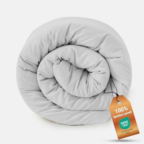 LISAURA Bambus Lyocell Bettbezug 135 x 200 cm Weiß - Weiche Allergiker Bettwäsche - Kühlender Deckenbezug aus Bambus - Nachhaltige und atmungsaktive Luxus-Bettwäsche