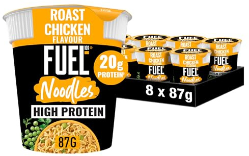 FUEL10K Roast Chicken High Protein Instant Noodles Pot, 20g Protein Meal or Snack, Ready in 4 Minutes, 87g (Pack of 8)