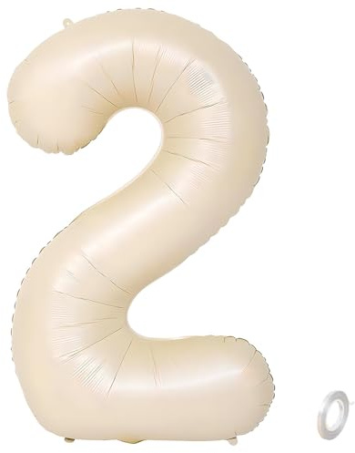 Balorise 40 Zoll Aluminium Luftballon Beige Zahl 2, Helium Unterstützt, Ballon Nummer 0-9, 10-100 (101cm), große Folienballons Dekoration für Geburtstagsfeier, Hochzeit, Jubiläum