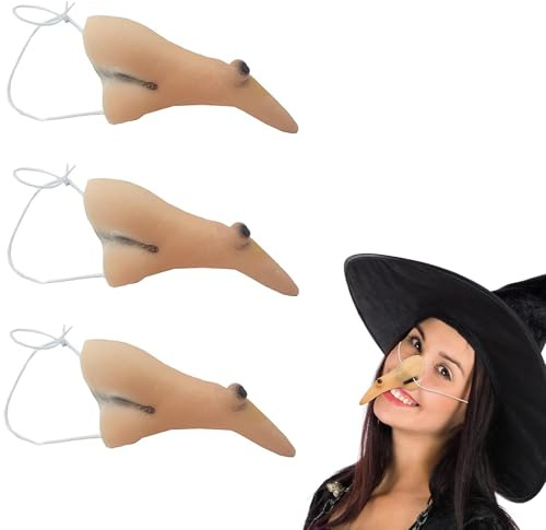 QIUMING Hexennase mit Gummiband Lustige künstliche Nase Hexennase Lang Hässlich für Halloween Mit verstellbarem Gummiband für Make-up, Kostüme, Karneval und Mottoparty (Stil 1)