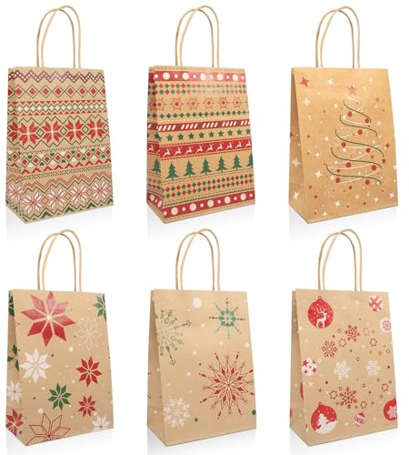 Julklappspåsar med handtag 24 stycken presentpåsar jul kraftpapper julpåsar papperspåsar jul presentpåsar med handtag för julklappar 21 x 15 x 8 cm
