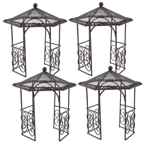 Toyvian 4pcs Miniature Iron Pavilion Figurines Intricate Fairy Garden Pavilion Decoration for Dollhouse Furniture Compact Micro Landscape Statue for Home and Office Display