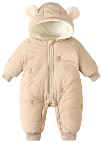 GigaCircle 2025 Tuta Invernale Neonato, Cute Beer Tuta da Neve Bambino Bambina, Pagliaccetto Neonato Invernale, Imbottito, 3-24 Mesi