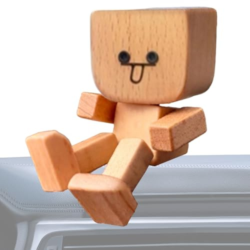 Figurine de Bonhomme en Bois secouant - Charmante Petite Figurine en Bois Faite à la Main - Décoration Amusante pour Tableau de Bord de Voiture, Cadeau pour Homme, Bureau