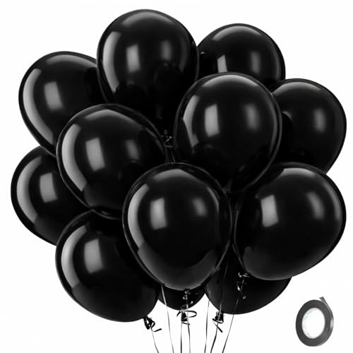 QIFU Luftballons Geburtstag Schwarz - 100 Stück Dicke Schwarze Latex Ballons, Helium Ballons für Halloween Geburtstagsdeko Kinder Hochzeit Abschlussfeier Babyparty Jubiläums Party Dekorationen 12 Zoll