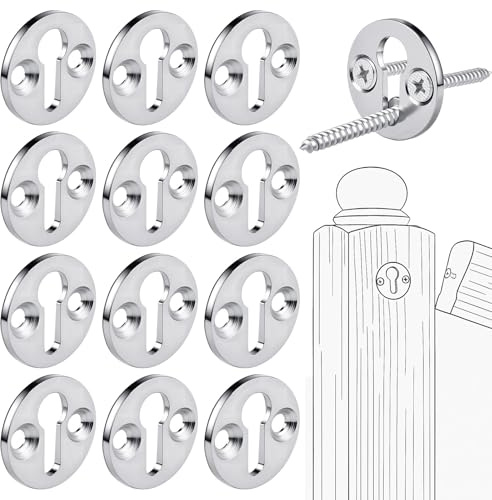 Shimeyao 12 Sets Newel Post Fastener, Newel Post Mounting Kit, Column Handrail to Pole Fastener, 1 1/4 Inch Diameter x 1/8 Inch Thickness Hardened Steel Plate with 1 Round Steel Plate 3 Long Screws