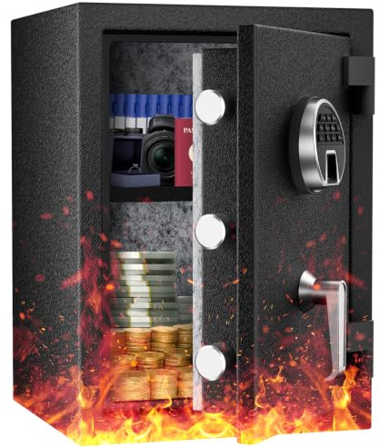 63L Biometrischer Feuerfester Tresor, Fingerabdruck Möbeltresore-50*36*35cm | mit Digitale Tastatur und Typ-C-Aufladung, Safe Wasserdicht für Dokumente & Bargeld, Tresor für Zuhause, Hotel, Büro