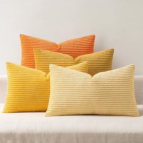 EMEMA Federa per cuscino 40x60 cm in velluto a coste, federe autunnali, set da 4, cuscino decorativo, cuscino per divano, federa in corda decorativa, morbida, per divano, soggiorno, camera da letto