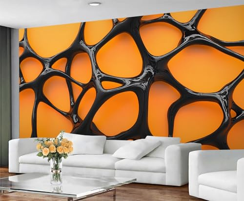 GIVLWF Tapete Orange Wandbild & Wanddekor, Schwarz Schlafzimmer Tapete, 3D Streifen Tapete für Wohnzimmer, nicht selbstklebend, Wandbilder für Wände