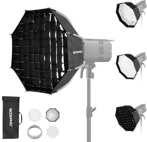 SOONPHO KS-45 17,7in/45cm Softbox Bowen Mount,Octagon Schnellverschluss Soft Box Kit mit Lichtstreuer,Honeycomb Gitter und Transporttasche,Kompatibel mit Godox SK400IIIV,SK300IIV,MS300V,AD200PROII