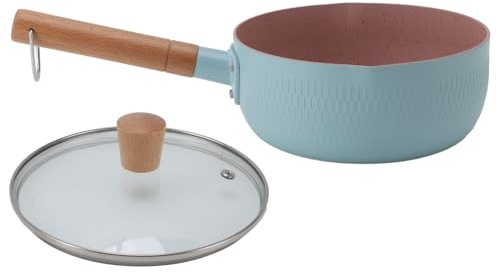 LIYJTK Pot à lait avec manche en bois, en alliage d'aluminium, poêle à nouilles multifonctionnelle polyvalente, cuisine à domicile, Restaurant (Himmelblau mit Deckel)