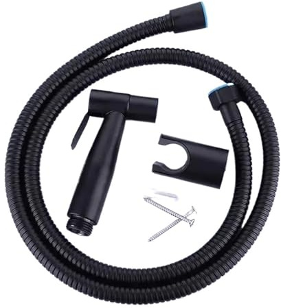 Robinet de bidet WC noir avec douchette à main en acier inoxydable, ensemble de salle de bain avec flexible et pommeau de douche autonettoyant(BlackSet)