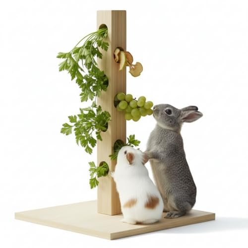 Mucola Nager Futterbaum mit Bodenplatte und Erdspieß – Futterstation Futterspender für Nager Kaninchen | Holz Futterbaum zum Aufhängen von Obst Gemüse Heu, Nagerzubehör Meerschweinchen Hamster