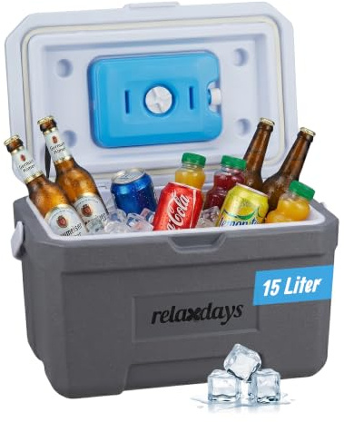 Relaxdays Nevera isotérmica 15 l, acumulador frío y asa, Camping/Picnic, sin Electricidad, 30x46x30 cm, Blanco/Gris