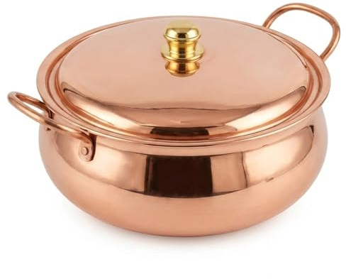 Handgjord kopparkastrull med lock, förtjockad för att vara kompatibel med induktionshällar, 20 cm gryta, perfekt för familjemiddag, shabu-shabu och andra