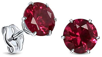 MIORE Schmuck Damen, Gelbgold/Weißgold 9 Karat 375, Goldene Ohrringe Damen 6mm, Ohrstecker Gold mit Rubin/Saphir/Zirkonia/Smaragd in Krappenfassung, Hypoallergene Ohrringe in hochwertiger Schmuckbox