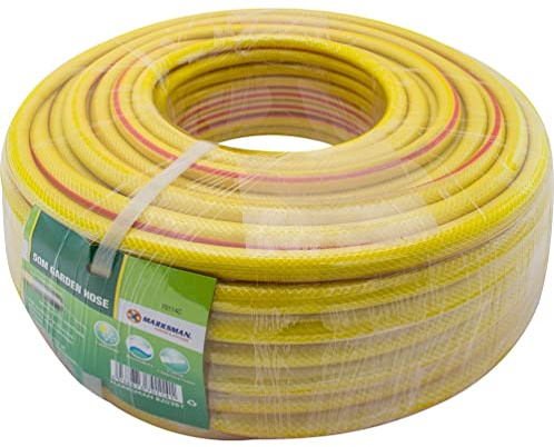 50M Garden Hose Pipe - Watering Hand Tool, Knitted Pipe Reel | 3 Ply, PVC, Outdoor Garden Hosepipe Multi Purpose Gardening Plants Cleaning Spraying Hose Strong & Durable