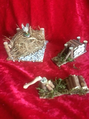 Paisaje, Belén Juego de accesorios de Belén de Navidad y picadora, para figuras de 10 cm), diseño de gallo de madera estercolero para belén de material natural, Botánica Belén. 10 x 12 cm., Belén