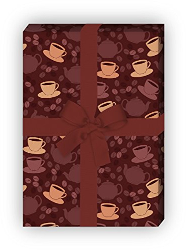 Kartenkaufrausch Klassisches Kaffee Tassen Geschenkpapier Set 4 Bogen, Dekorpapier mit Kaffeebohnen und Kannen für tolle Geschenkverpackung, Musterpapier zum basteln 32 x 48cm