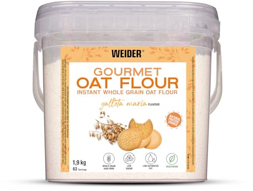 Weider Oat Gourmet. Harina de Avena Integral. Fuente de proteína con bajo contenido en azúcares. Sabor Galleta María (1,9 kg) | Rica en fibra, fuente natural de proteínas, sin azúcares añadidos, bajos en ácidos grasos saturados, fácil de usar para