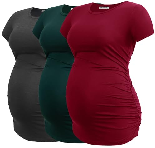 Smallshow Ropa de Maternidad Tops Ropa de Embarazo para Mujeres Pack de 3, Deep Green-Deep Grey-Wine XL