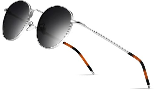 SUNGAIT Round Vintage Polarized Sunglasses Classic Retro Metal Frame Sunglasses Circular for Women Men(Silver Frame/Polarized Gray Lens)-SGT059YKHUUK