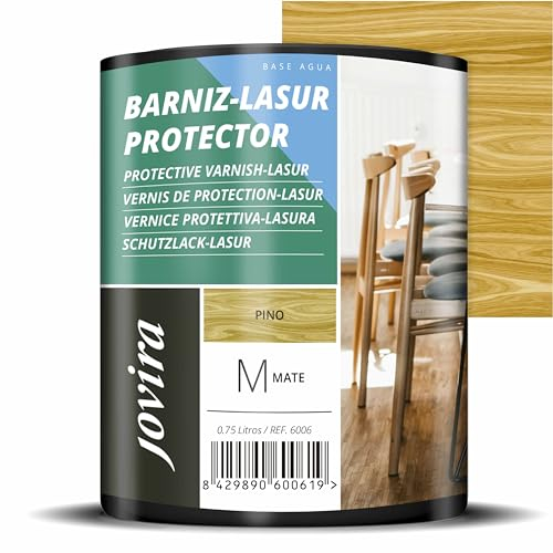 JOVIRA PINTURAS BARNIZ-LASUR Protector Mate al Agua. Protege, decora y embellece todo tipo de madera. (750 Mililitros, Pino) G-16