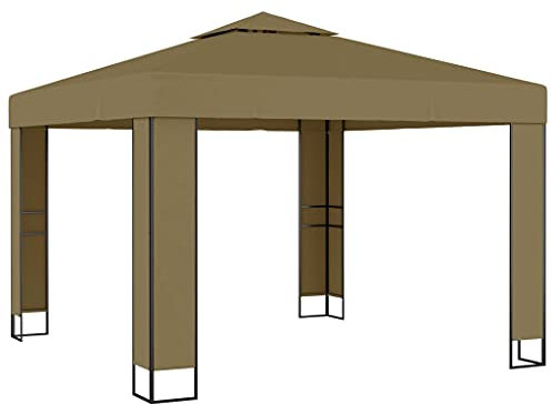 vidaXL Gazebo with Double Roof Outdoor Garden Canopy Shelter Patio Pavilion Sunshade Pop up Wedding Party Tent Marquee 3x3x2.7 m Taupe 180 g/m²