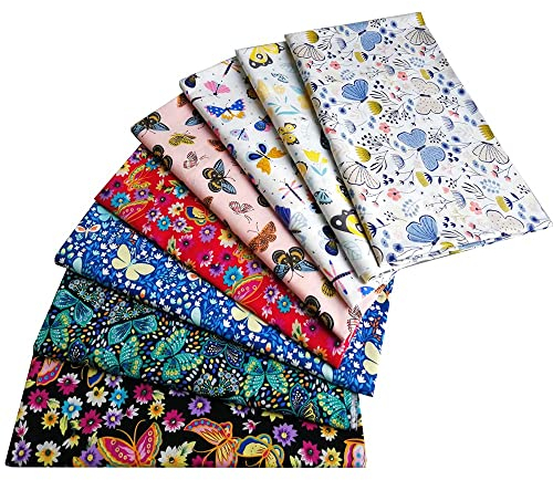 8 Stück 46 x 56 cm Stoffe zum Nähen Baumwolle,Patchwork Stoffe Paket，Stoff für mundschutzmasken， Stoff-Quadrate & Quiltingstoffe für Patchwork Handgemachten,Schmetterling