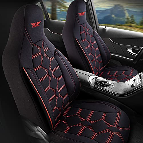 Auto Sitzbezüge für Pilot Vordersitze Fahrer und Beifahrer kompatibel für FIAT Ducato in Schwarz Rot Pilot 2.2 das Sitzbezugsset mit Sitzschoner Airbag Auto Zubehör Innenraum