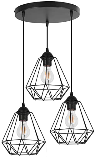 Light-Home Corral Retro Lampe - Hängelampe Hängeleuchte - Deckenlampe Industrial für Wohnzimmer Schlafzimmer und Esszimmer - Pendelleuchte Vintage aus Metall - 3 - Flammig Rund - Schwarz