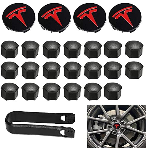 Aero Radkappen-Set, Radmutterabdeckungen, Modell 3, Radkappen-Set mit Tesla-Logo, Nabenabdeckungsmutter-Abdeckkappen für Tesla Model 3 Model Y (Rot, 30 Stück)