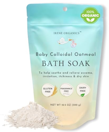 Oatmeal Baby Bath Powder for Eczema by Irene Organics - Colloidal Oatmeal for Soothing Treatment of Eczema, Diaper Rash, Dry Skin, Itching and Irritation - Moisturize and Sooth Baby and Toddler Skin