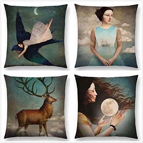 Tinnoon Kissenbezug 35x35cm 4er SetBoho Wohnzimmer Outdoor Deko, Schlafzimmer Zimmer Dekor Kissenhülle Kissenbezüge mit Verstecktem Reißverschluss, Couchkissen, Sofakissen Weinachten Schöne Frau