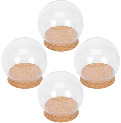 SEWACC Globe Dome 4 Pcs Clear Glass Cloche Globe Display Dome with Cork Base Glass Plant Terrarium Preserved Flower Dome Cover Keepsake Globe Display Case for Lamp Succulents Home Decor