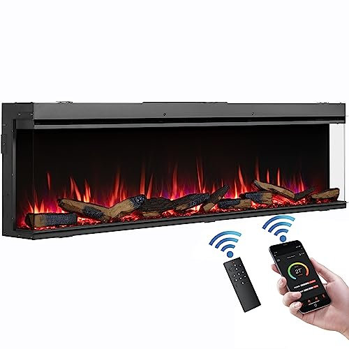 FLAMME Knighton 180cm/71 3-Sided Electric Media Wall Fire, Recessed TV Media Wall, Multiple Flame Colours, Sound Effects and APP Control