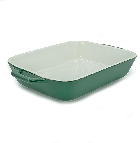 Intirilife Cazuela de Porcelana Multifuncional para Hornear en Verde con Tamaño de 26 x 17 x 5 cm - Para uso diario en la cocina ya sea en casa en un hotel restaurante o para una fiesta