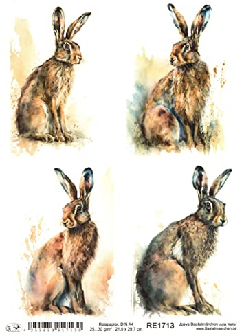 Josys Bastelmärchen Reispapier A4 Strohseide Decoupage Serviertentechnik Osterhase Ostern RE1713