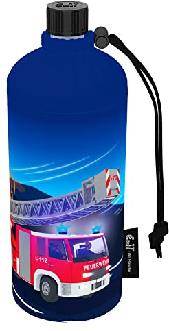 Emil Trinkflasche aus Glas für Mädchen & Jungen isolierte Glasflasche für Schule, Freizeit, Sport: Kinder & Eltern Feuerwehr 0,6l