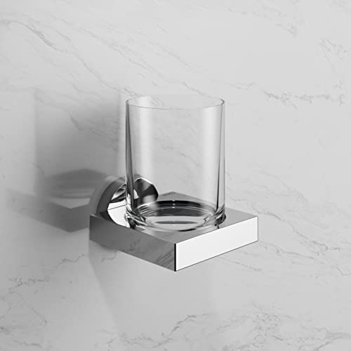KEUCO Edition 90 Zahnputzbecher aus Glas mit Halter, ohne Bohren, verchromt
