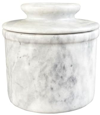 Daszui Marble Butter Can, White, Round, 4x3.5x3.5 Inches, 90 ML - 3 OZ, With Stainless Steel Lid