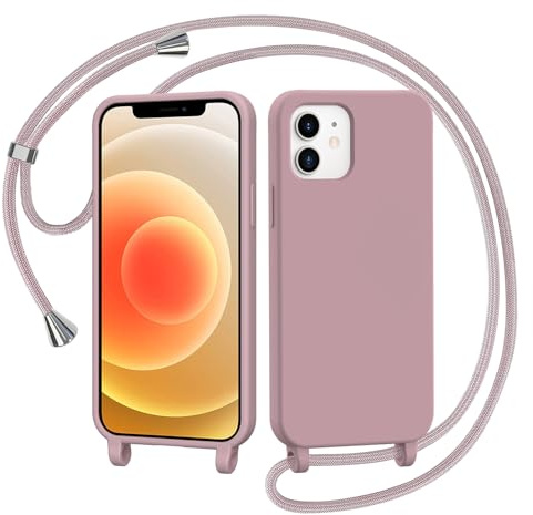 AOMYKE Handyhülle für iPhone 12 / iPhone 12 Pro Hülle mit Band, Handyband iPhone 12 / iPhone 12 Pro Hülle zum Umhängen Schutzhülle mit Kette Kordel Weich TPU Liquid Silikon Case， Pink