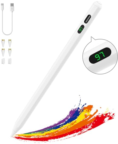 MoKo Stylus Pen für Touchscreens, Schnellladung Eingabestift für Apple iPad/iPhone/Samsung/Lenovo/IOS/Android/Xiaomi-Tablets Handys Smartphones, Universeller Stift mit Power-Display,Weiß