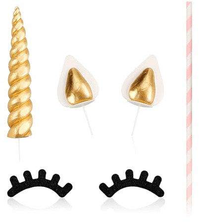 Rumyve Handmade Unicorn Cake Top Hat, Reusable Unicorn Horn Ears and Eyelash Set, Cake Decoration for Baby, Bath and Wedding Party Decoration (Small)