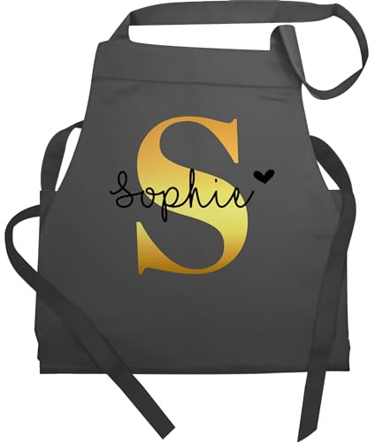 Schürze - und - Namens Geschenk I Anfangsbuchstabe personalisiert I Initialen mit Name - 60x87 - Anthrazit - kochschürze selbst gestalten buchstaben s küchenschürze gifts for grandparents